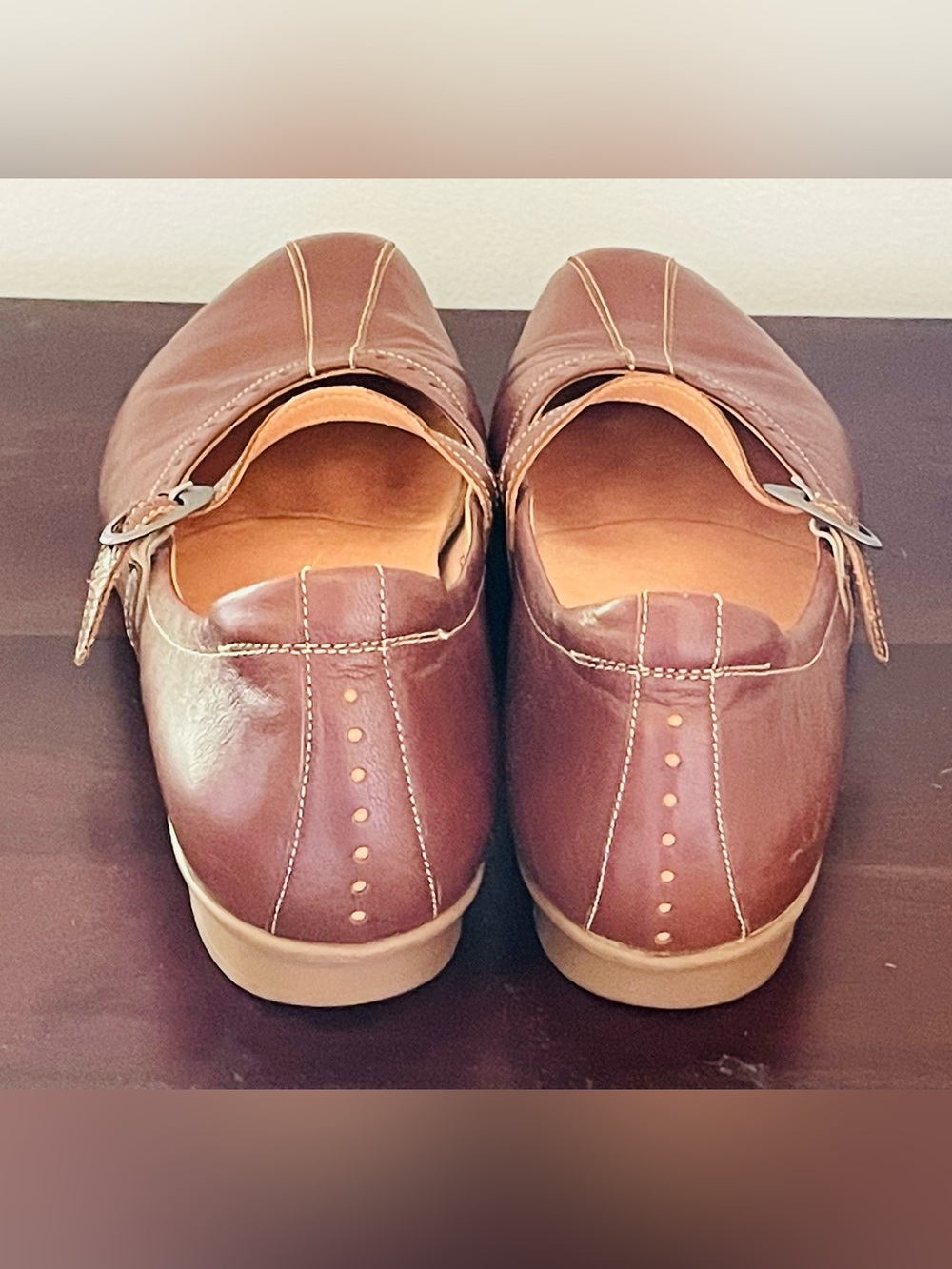 Think! Brown Leather Mary Jane Flats EU 44 US 13 Artisan Comfort Shoes- EUC - Picture 7 of 15